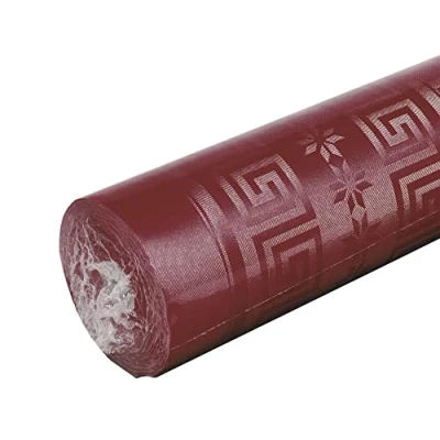 Image de Pro Nappe Réf R485022I jetable en Papier damassé rouleau de 50 M long X 1,18 large au motif universel chic et classique 166 couverts Couleur bordeaux