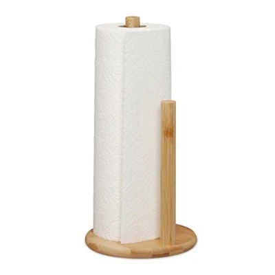 Image de Relaxdays Dérouleur essuie Tout Non Fixe, Bambou, avec Barre d’arrêt, H x D: 28 14,5 cm, Distributeur Cuisine, Nature