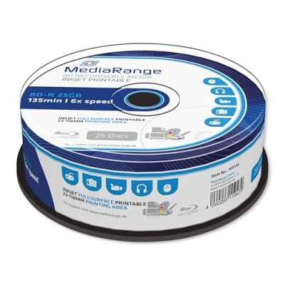 Image de 25 x BD R Go 6x surface imprimable par jet d&#039;encre spindle MEDIARANGE