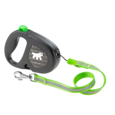 Image de Ferplast Laisse Chien Enrouleur Rèflechissante Flippy One Reflex, pour Chiens de Taille Moyenne jusqu&#039;à 20 Kg. Cordon Extensible Max 5 m. Bouton Unique verrouiller et libérer, Vert