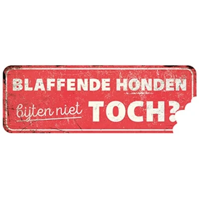 Image de D&amp;D Home, Panneau d&#039;avertissement Attention au Chien, 40x13x0,3 cm, Version néerlandaise, Fond Rouge, en métal résistant à la Rouille avec Un Texte Amusant