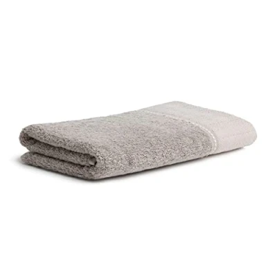 Image de MÖVE Brooklyn Serviette de Bain uni avec une large bordure à chevrons 80 x 150 cm, Fabriqué en Allemagne, 85 % coton / 10 viscose pulpe bambou 5 lin, Cashmere (Beige)