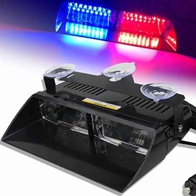 Image de Balise Feu de Détresse Rouge&amp;Bleu 16 LED Application la Loi Lumière Avertissement Stroboscope Clignotant Lampe D&#039;urgence avec ventouse 12V Pour le toit/le tableau bord/le pare brise internes