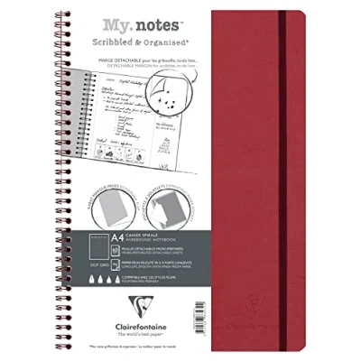 Image de Clairefontaine 783432C Collection Age Bag Un Cahier à Spirale Marges Détachables MyNotes Rouge A4 21x29,7 cm 120 Pages DOT Papier Blanc 90 g Couverture Carte Lustrée Grain Cuir