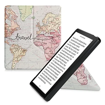 Image de kwmobile Coque liseuse Compatible avec Amazon Kindle Oasis 10. Generation étui de Protection à Rabat en Simili Cuir Noir Multicolore