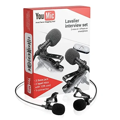 Image de Dual Lavalier Lapel Lav Mic 2 Pack Microphone Set for iPhone X 8 7 Plus 6 6s 5 5s/iOS/Android Interview, Blog or Podcast