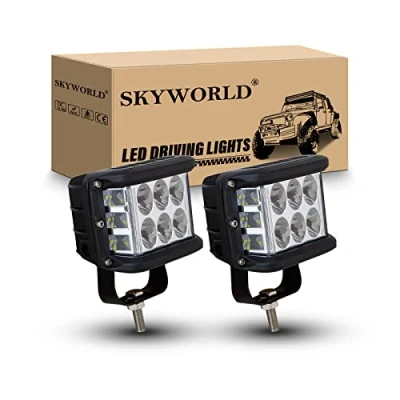 Image de SKYWORLD Lumière led de tir latéral, 2Pcs 4 pouces 60W Cube phare travail led, 12V 24V spotlight feux pour Camion Off Road 4x4 SUV UTV VTT Bateau, 6000K Blanc