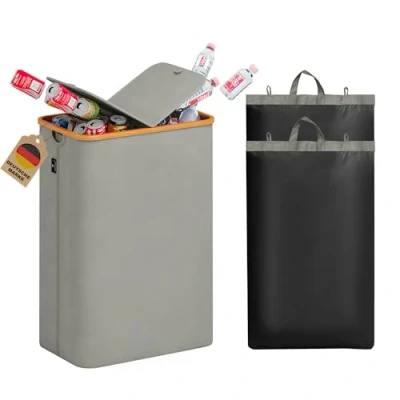 Image de AdelDream Collecteur de Bouteilles à 2 Compartiments Récipient Rangement pour vides en Verre Vieilli classé Poubelle Cuisine 140L Gris foncé