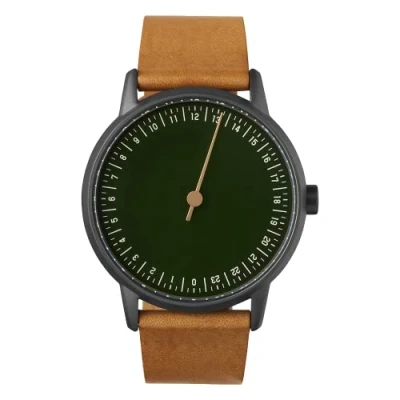 Image de slow Round 21 Cuir marron, boîtier anthracite, cadran vert, Moderne