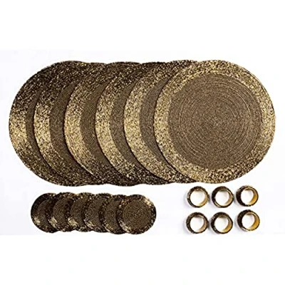 Image de Penguin Home Lot de 18 Sets Table Ronds en Verre avec Perles, Dessous et Anneaux Serviette Doré Antique Fabriqué à la Main par des Artisans Indiens qualifiés Diamètre 32 cm (13&quot;),