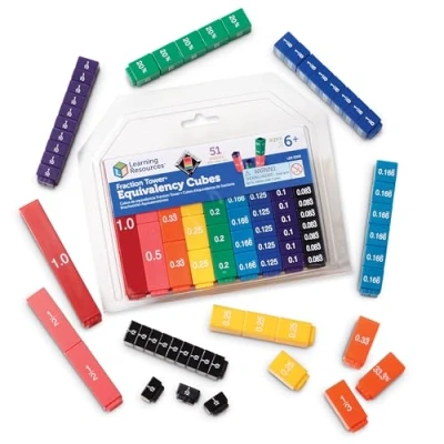 Image de Learning Resources Kit d&#039;Équivalence de Cubes Fraction Tower, jeu fraction, maternelle ressources, montessori mathematiques, apprendre a compter, jeux enfant 5 ans, 20,6 x 18,3 5,4 cm