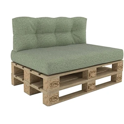 Image de POKAR Set de 2 Coussins pour Palettes Euro: 1x Assise 120x80cm + Dossier 120x40cm, en Mousse formée à Froid, Canapé Jardin, Intérieur et Extérieur, sans Palette, Vert