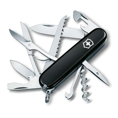 Image de Victorinox Huntsman Couteau de Poche Suisse, Léger, Multitool, 15 Fonctions, Grand Lame, Tire Bouchon, Ouvre Boite, Noir