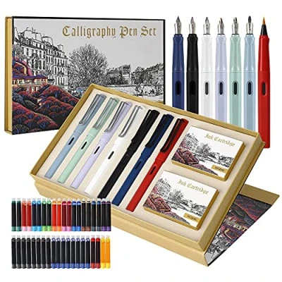 Image de GC QUILL Lot de 7 stylos plume calligraphie avec différentes pointes et 40 cartouches d&#039;encre pour débutants MU 09