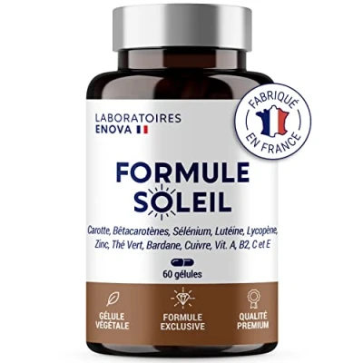 Image de FORMULE SOLEIL Bronzage Rapide et Optimisé Carotte, Betacarotenes, Selenium, Bardane, Cuivre Preparation Protection de la Peau Teint Halé 30 jours Complement alimentaire