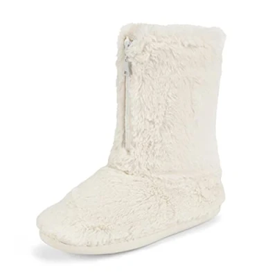 Image de Polar Mousse à mémoire de forme zippée en fausse fourrure recouverte semelle caoutchouc intérieur extérieur confortable chaussons luxe femme Crème 38