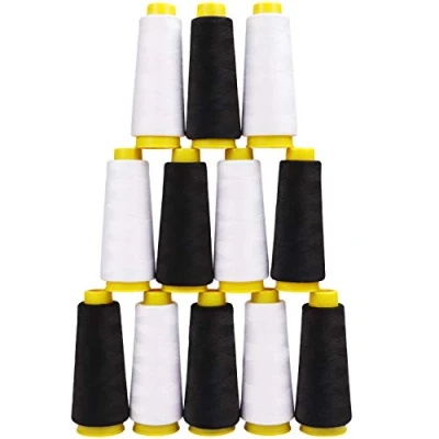 Image de Kurtzy Lot de Bobine Fil pour Machine a Coudre (12 Pcs) Cones Blanc et Noir en Polyester 11,5 cm x 900 m Ensemle Couture à la Main, Broderie