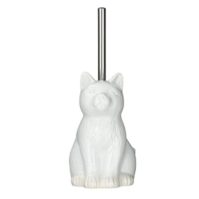 Image de WENKO Ensemble WC Cat, porte brosse avec sous forme de chat, céramique, 14 x 22 17 cm, blanc