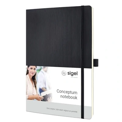 Image de SIGEL CO308 Carnet de notes premium pointillé, A4, couverture souple, noir Conceptum