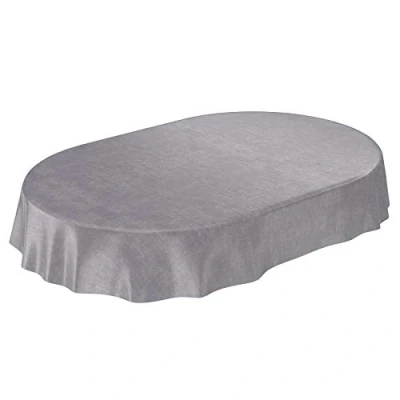 Image de ANRO Nappe en Toile cirée Béton Gris uni Ovale 200 x 140 cm Bords coupés