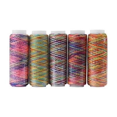 Image de 5 pcs Fil À Coudre, Polyester Gradient Multicolore Coudre Quilting Broderie Bobines pour Main et Machine Utilisation