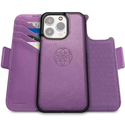 Image de dreem Fibonacci Compatible avec iPhone 16 Pro Max funda cartera / 2 en 1 étui Antichoc et Folio Amovible Cuir végétal, MagSafe, Protection RFID [Pourpre]