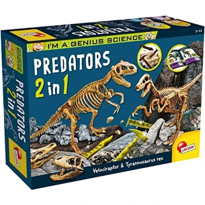 Image de Lisciani Giochi I&#039;m a Genius Predateurs 2 en 1 Déterre les blocs et construis squelettes Jeu educatif cientifique pour enfants á partir de 7 ans, 84630, KIT T REX + VELOCIRAPTOR
