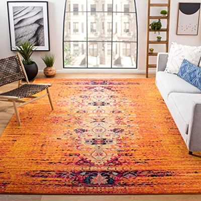 Image de Safavieh Silvia Grand Tapis de Salon rectangulaire pour Une Utilisation en intérieur, Polypropylène, Orange/Multi, 243 X 335 cm