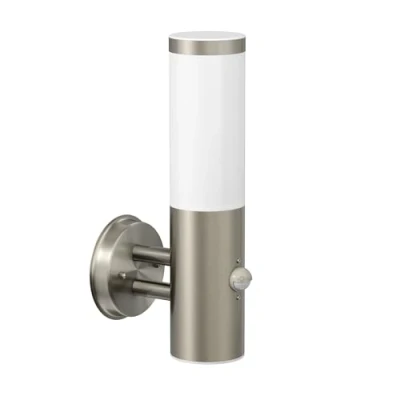 Image de ledscom.de applique murale PORU pour l&#039;extérieur, IP44, détecteur de mouvement, acier inoxydable, inox mat, ronde, 1x E27 max. 40W, éclairage chemin, entrée, balcon, extérieure, lampe