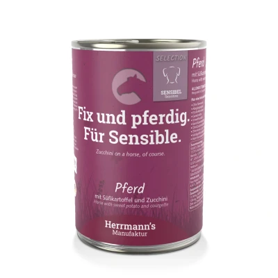 Image de Herrmann&#039;s Selection Sensitive pour chiens Cheval avec patate douce 400 gr. par 6 pièces