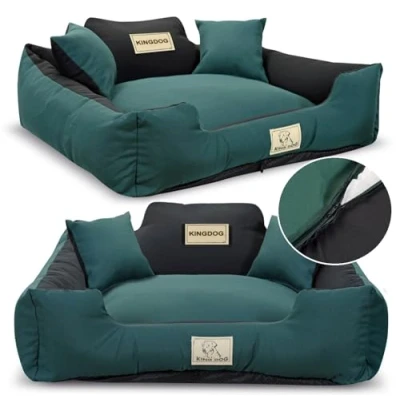 Image de Lit pour Moyen Chiens M 75x65 cm Vert Personnalisé Nom du Chien Housse Dehoussable et Lavable Canapé adapté au Lavage Base antidérapante, Super Doux Made in EU