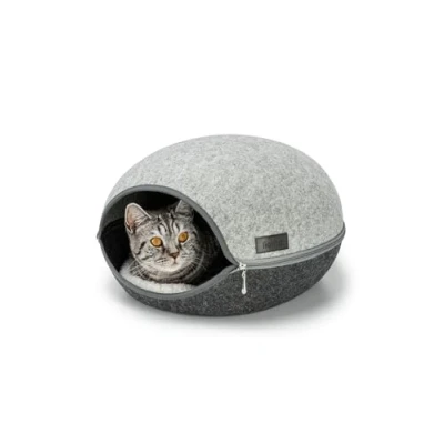 Image de lionto Maison pour Chats en Feutre Robuste, Niche Douillette avec Fermeture éclair Chats, 46x38x24 cm, lit Confortable et Moderne Coussin Doux Lavable, Gris
