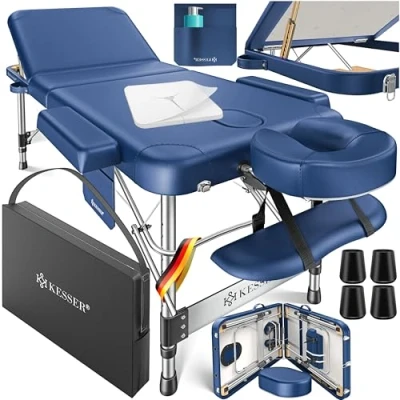 Image de KESSER® Table de Massage Mobile Pliable &amp; réglable en Hauteur 3 Zones Lit d&#039;esthétique Large thérapie Aluminium + 10x Support Visage avec Appui tête