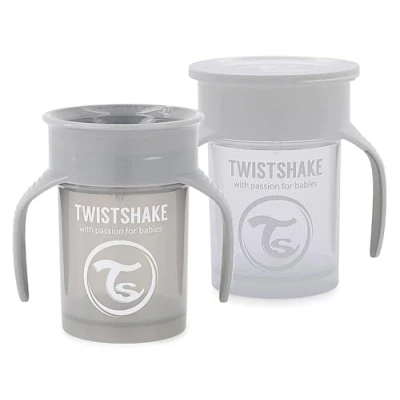 Image de Twistshake 2x Gobelet 360 Anti Éclaboussures Pour Bébé Avec Joint En Silicone 230ml D&#039;entraînement Enfants Bouteille D&#039;eau Étanche Sans BPA Gris Blanc