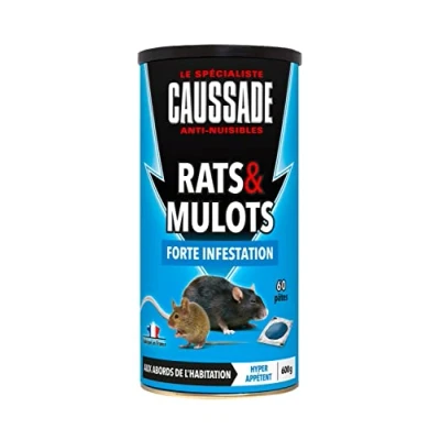Image de CAUSSADE Anti Rats &amp; Mulots 600 g 60 pâtes Forte Infestation Prêt à l&#039;emploi Abords de l&#039;Habitation Efficacité Radicale Nuisibles Agit dès la 1ère Ingestion Fabriqué en France