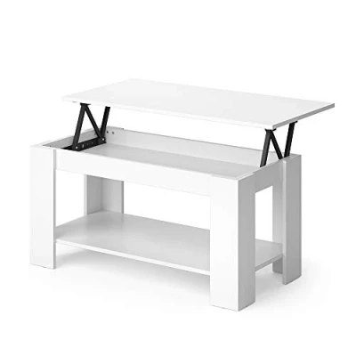 Image de Vicco Table Basse Lorenz, Blanc, 100 x 50 cm avec Fonction d&#039;élévation