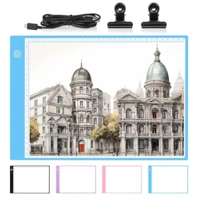 Image de Damcyer Tablette Lumineuse A4,Table Dessin Portable de Ultra Mince,Light Pad avec 3 Niveaux Luminosité Réglable à Câble USB,Tablette pour Rayons X,Esquisse,Dessin,Bleu