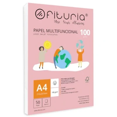 Image de Ramette de papier A4 100g avec 50 feuilles blanches, multifonctionnel pour un usage scolaire et professionnel. Idéal imprimantes laser, à jet d’encre ou photocopieuses Ofituria