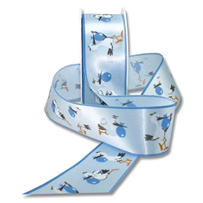 Image de Präsent ADEBAR Ruban de Satin imprimé Double Face Bleu Clair 40 mm 20