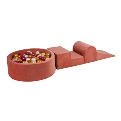 Image de Blocs d&#039;escalade en mousse pour tout petits MeowBaby® Marsala Rouge 3 éléments avec Piscine à Balles 90x30cm