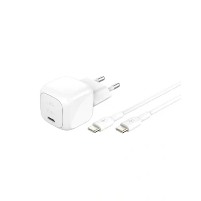 Image de Belkin Chargeur Secteur Compact BoostCharge 30 W (USB C Power Delivery, Recharge Rapide pour Apple iPhone, Samsung Galaxy, iPad, AirPods, tablettes, etc., câble USB vers Inclus, Blanc)