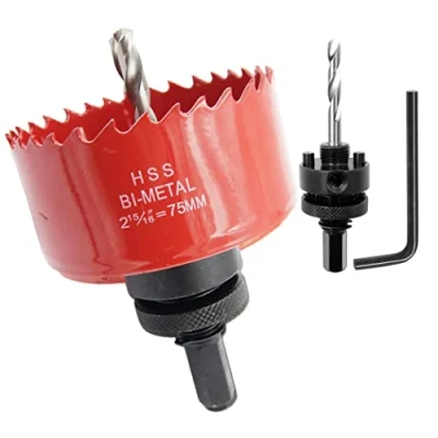 Image de Scie cloche 75mm, LAIWEI A2 mèche à arbre pour usage intensif, foret 4341,outil de perçage percer des trous dans différents types bois, aluminium, PVC, etc.