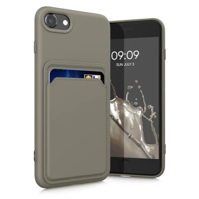 Image de kwmobile Housse Compatible avec Apple iPhone SE (2022) / (2020) 8 7 Coque de téléphone Compartiment Carte en Silicone Gris Clair Mat