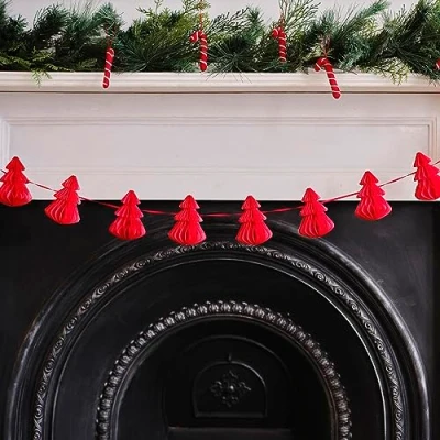 Image de Ginger Ray Guirlande de fanions à Suspendre 2 m, Red Christmas Tree Honeycomb