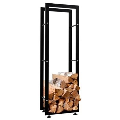 Image de CLP Porte bûches pour Bois De Cheminée Keri V2 en Métal Noir I Chaminée Solide Et Moderne Support Bûches, Couleur:Noir, Taille:25x40x125 cm
