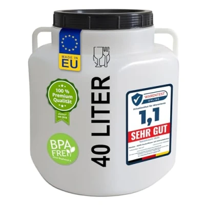Image de plasteo® tonneau rectangulaire à col large de 40 litres avec couvercle et poignées, naturel, adapté un usage alimentaire sans BPA, universel en plastique