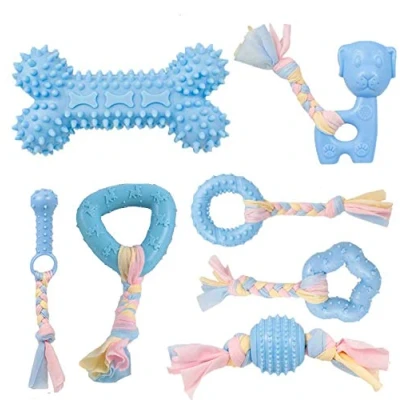Image de CAMITER Lot de 7 Jouet pour Chien, Jouets à mâcher Chiots, Chiens en Caoutchouc Naturel, Non Toxique Résistant la Morsure Nettoie Le Dents Chiots ou Chatons