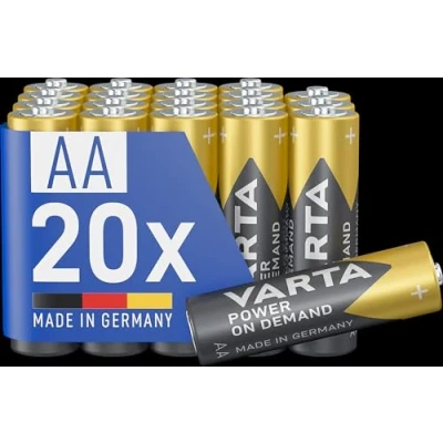 Image de VARTA Piles AA, lot de 20, Power on Demand, Alcalines, 1,5V, pack stockage, pour accessoires informatiques, smart home, lampes poche, Made in Germany [Exclusif sur Amazon]