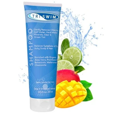 Image de TRISWIM Shampoing Anti Chlore Soin des cheveux après la baignade Vegan Hydratant Pour Nageurs Supprime teinte verte Citron Vert &amp; Mangue (251ml)