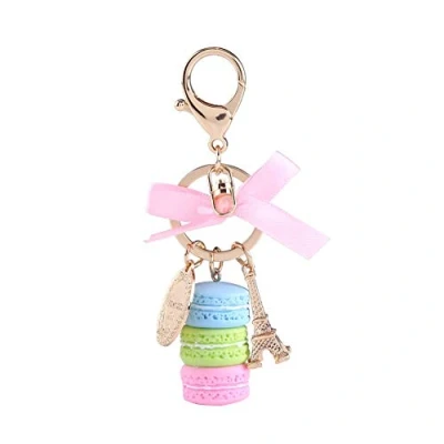 Image de Walfront Porte clé en Résine et Alliage, Mignon Forme Macaron avec Tour Eiffel de Différent Couleurs (Bleu)